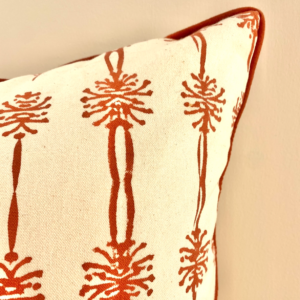 Fair Trade Hand-Block Printed Organic Cotton Cushion – Wattle, Ochre