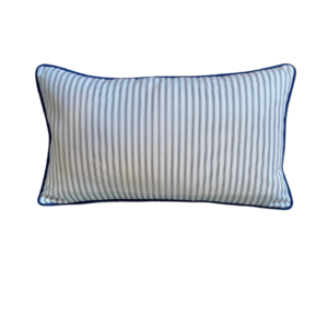 Outdoor Cushion Grey & White Ticking with Blue Piping Lumbar
