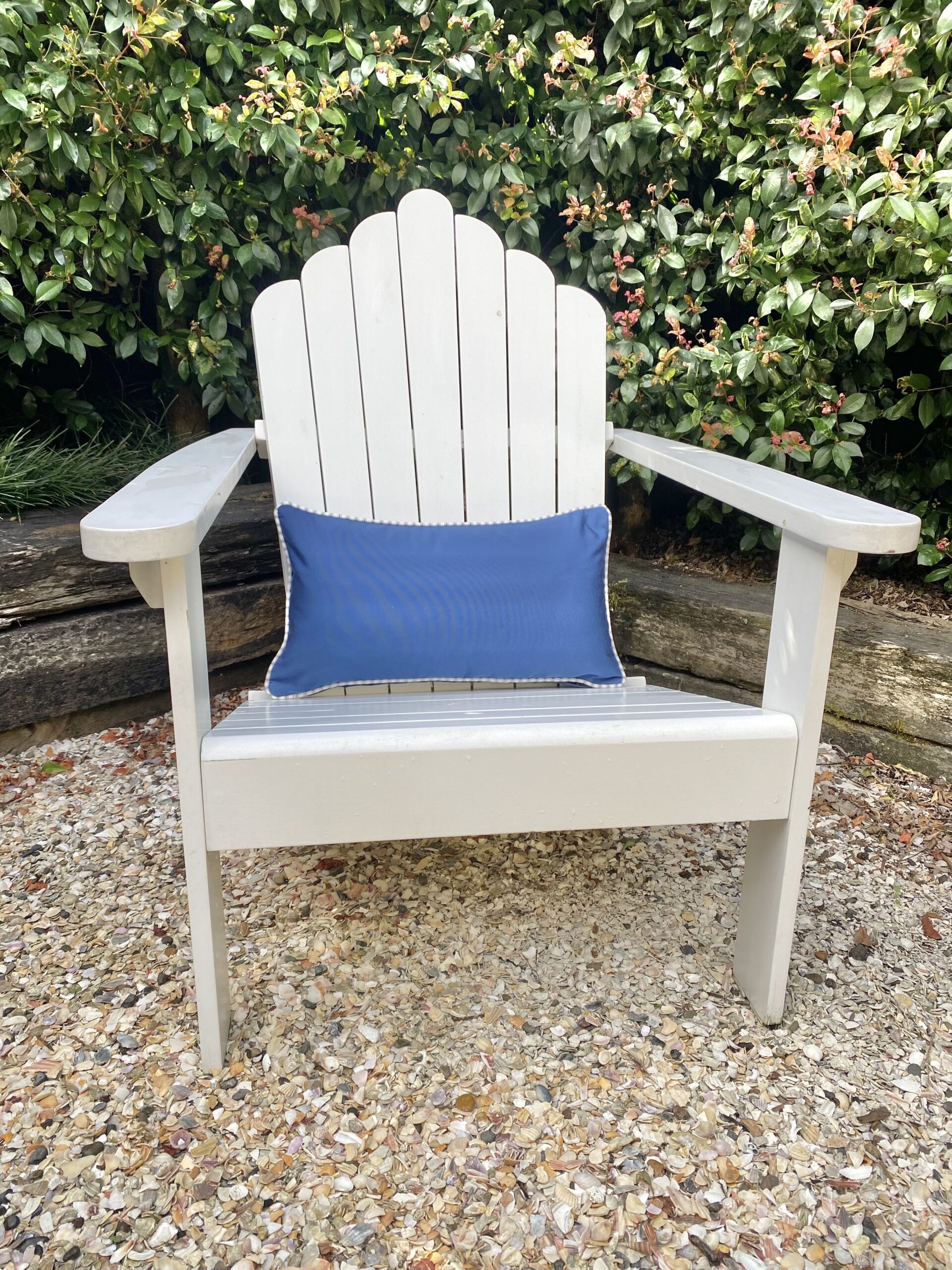 Plain Blue Ticking Piped Outdoor Cushion