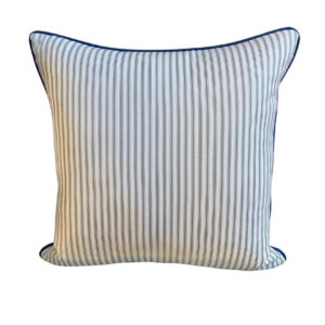 Outdoor Cushion Grey & White Ticking with Blue Piping Square
