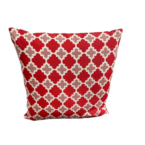 Washable Outdoor Cushion in Red and Cream Modern Geometric Pattern