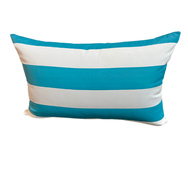 Turquoise and White Stripe Outdoor Lumbar Cushion