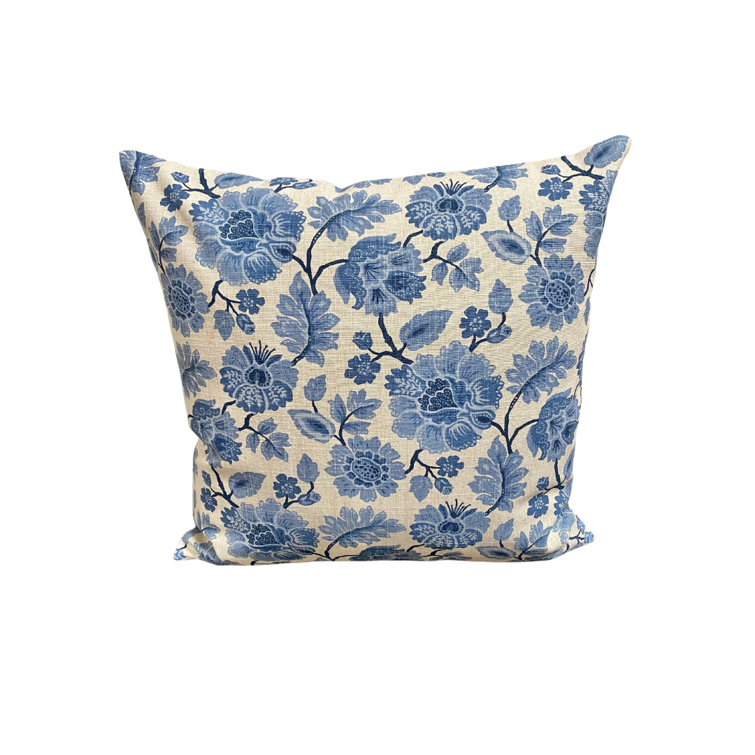 Amboli Classic Blue and Cream Floral Print Cushion - Indigo