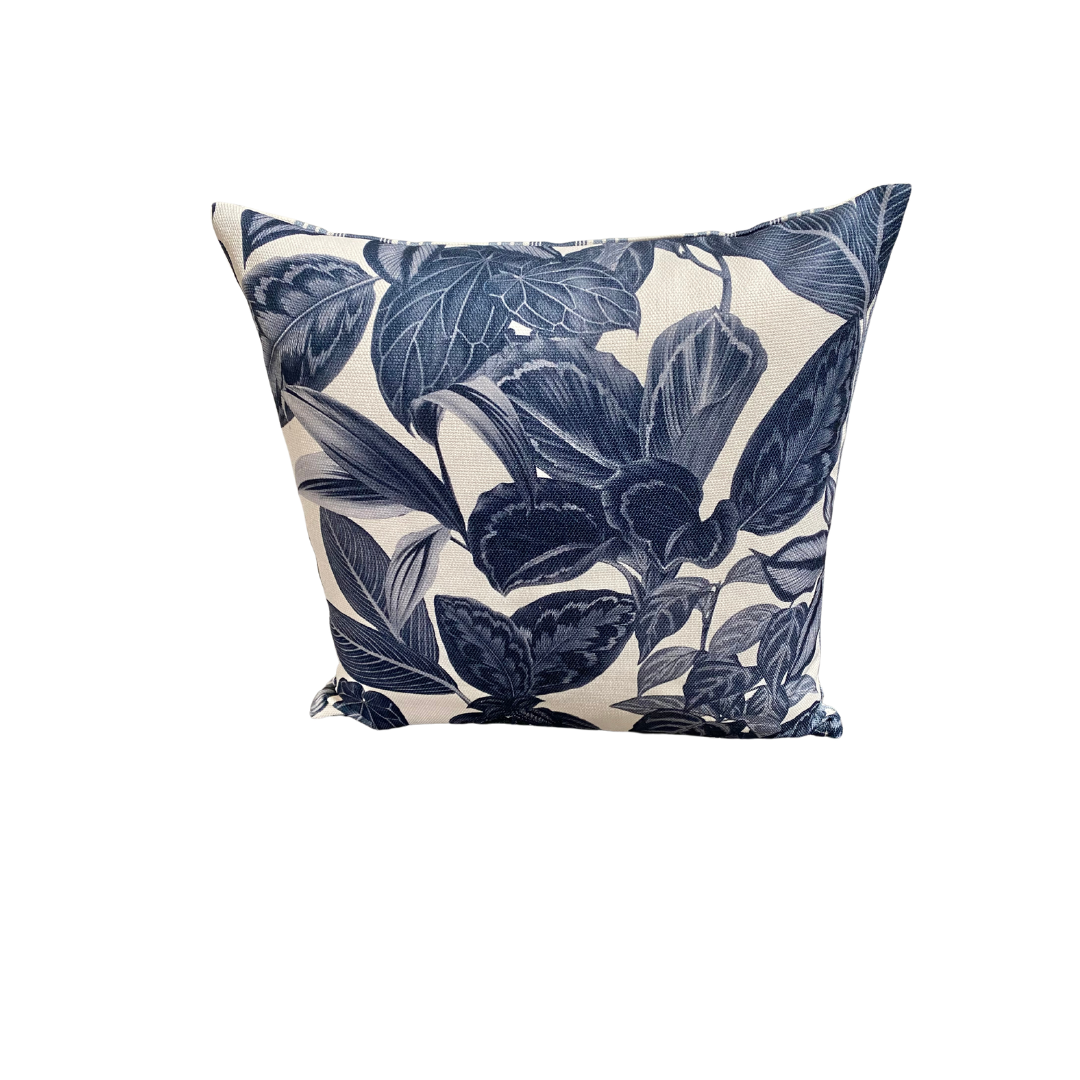 mackenzie delft cushion - blue and cream palm print