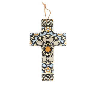 Gold and Charcoal Mosaic Pottery Cross