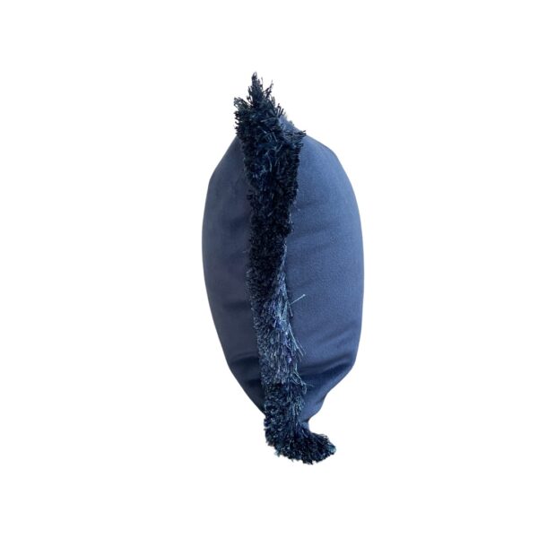 Sapphire Blue Velvet Cushion Embellished with French Fringe
