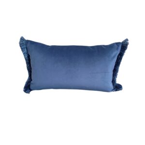 A Sapphire Blue Velvet Cushion with Fringe